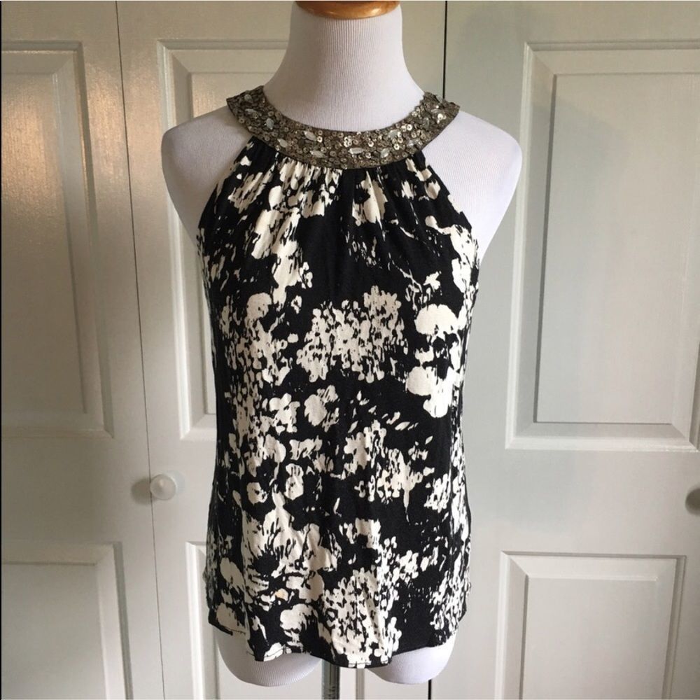 Anthropologie Velvet Beaded Necklace Tank